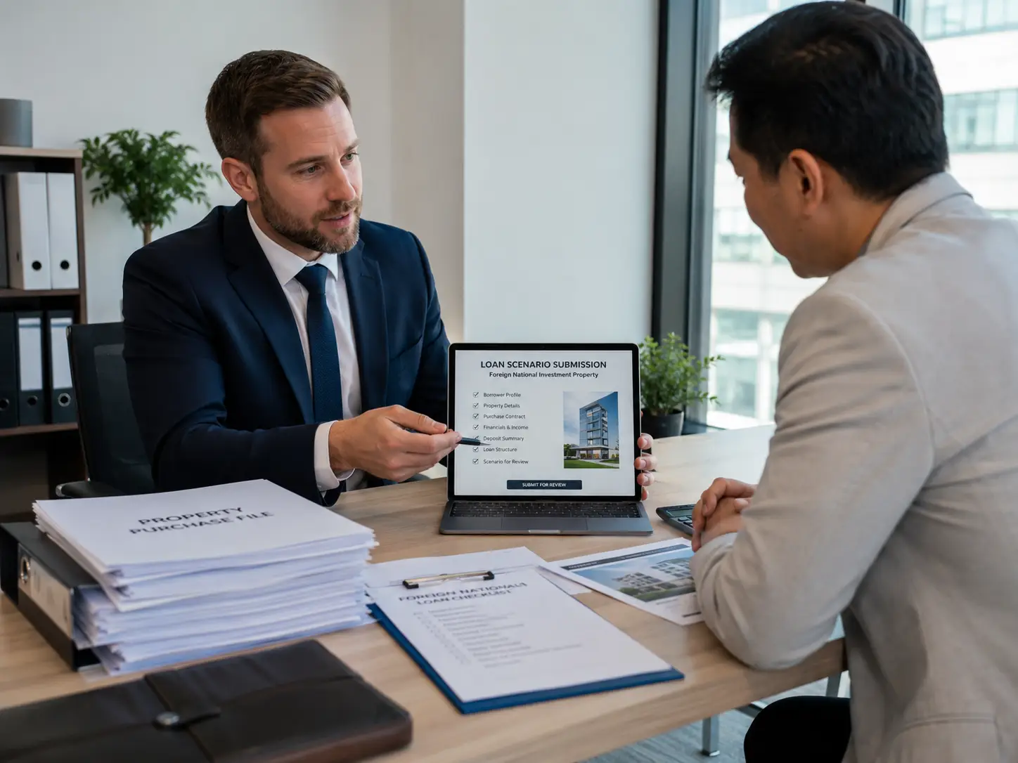 Broker submitting a foreign national investment property loan scenario for review